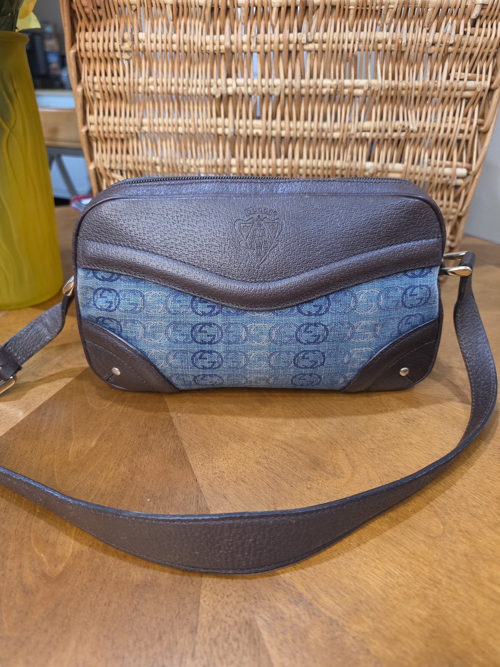 Gucci Babouska Bamboo Denim and Brown Leather Shoulder Bag